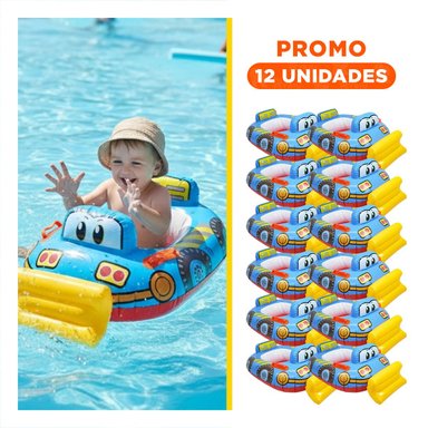 PACK12 SALVAVIDAS INFANTIL CARROS CON DISEÑO DE TRACTOR CELESTE PARA PISCINA Y+REGALO STICKER