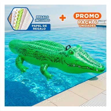 PACK6 OBJETO INFLABLE PARA PISCINA CON DISENO DE COCODRILO Y+PAPEL REGALO