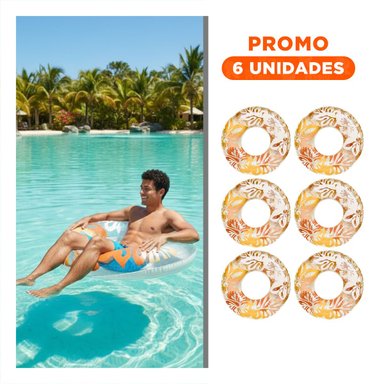 PACK6 ARO INFLABLE ANARANJADO DE 91 CM CON ESTILO FLORAL MARINO PARA VERANO