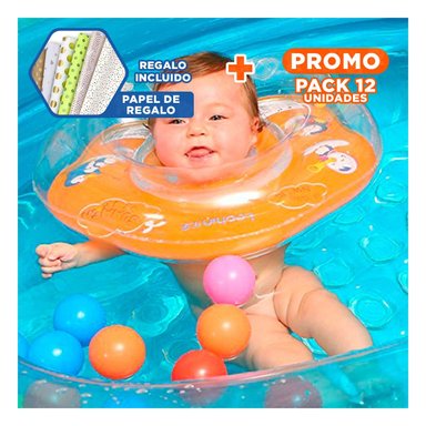 PACK12 FLOTADOR TIPO CUELLO ANARANJADO INFANTIL 66 X 44 CM PARA AGUA Y+PAPEL REGALO