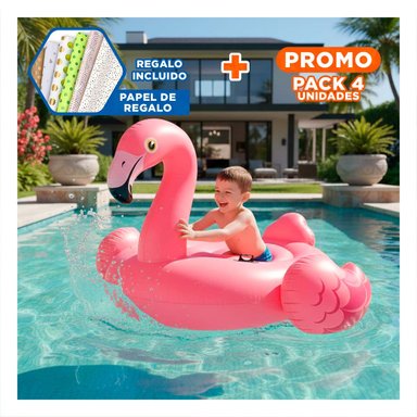 PACK4 FLOTADOR ACUATICO CON DISENO DE FLAMENCO PARA PISCINA Y VERANO Y+PAPEL REGALO