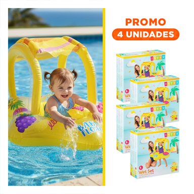 PACK4 INFLABLE DIVERTIDO AMARILLO PARA NIÑOS FLOTADOR PISCINA Y PORTATIL Y+REGALO STICKER