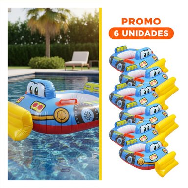 PACK6 SALVAVIDAS PARA NIÑOS PEQUEÑOS CON FORMA DE TRACTOR COLOR CELESTE PARA JUEGOS