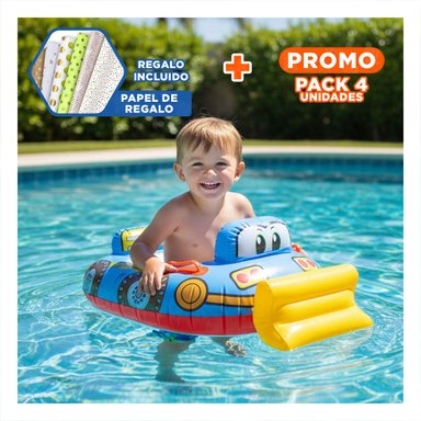 PACK4 RUEDA INFANTIL CARROS CON FORMA DE TRACTOR EN TONO CELESTE PARA PISCINA Y+PAPEL REGALO