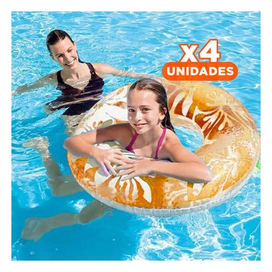 PACK4 FLOTADOR CIRCULAR ANARANJADO DE 91 CM CON ESTAMPADO DE ALGAS