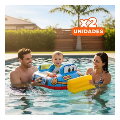 PACK2 INFLABLE CARROS PARA NIÑO CON FORMA DE TRACTOR CELESTE PARA PISCINA Y+REGALO STICKER