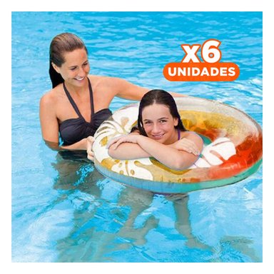 PACK6 FLOTADOR CIRCULAR ANARANJADO DE 91 CM CON DISENO FLORAL PARA PISCINA Y+REGALO STICKER