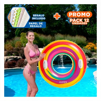 PACK12 FLOTADOR ARCOIRIS MORADO DE 91 CM PARA PISCINA Y MOMENTOS DE RELAX Y+PAPEL REGALO