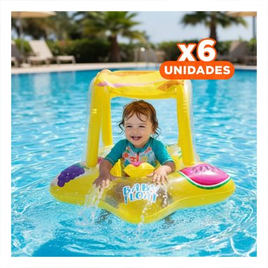 PACK6 ANILLO SEGURO AMARILLO INFLABLE NIÑOS FLOTADOR PISCINA PORTATIL Y+REGALO STICKER