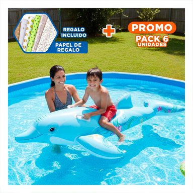 PACK6 ACCESORIO RECREATIVO FLOTANTE PARA VERANO CON FORMA DE DELFIN Y+PAPEL REGALO