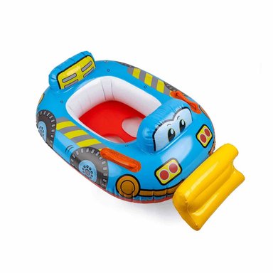 SALVAVIDAS INFANTIL CARROS CON FORMA DE TRACTOR CELESTE PARA PISCINA Y+PAPEL REGALO