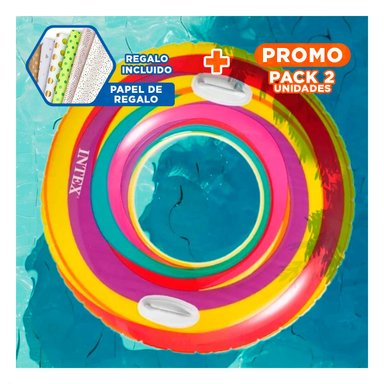 PACK2 ARO INFLABLE ARCOIRIS MORADO DE 91 CM PARA PISCINA Y RELAX Y+PAPEL REGALO