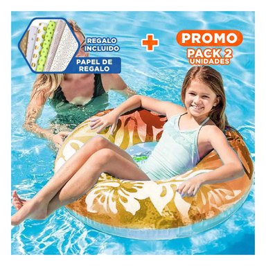 PACK2 ARO INFLABLE ANARANJADO DE 91 CM CON DISENO ACUATICO FLORAL Y+PAPEL REGALO