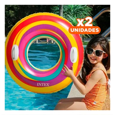 PACK2 RUEDA INFLABLE ARCOIRIS MORADA DE 91 CM PARA VERANO EN PISCINA Y+REGALO STICKER