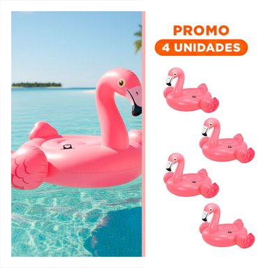 PACK4 ELEMENTO INFLABLE FLOTANTE PARA DIVERSION ACUATICA CON FLAMENCO Y+REGALO STICKER