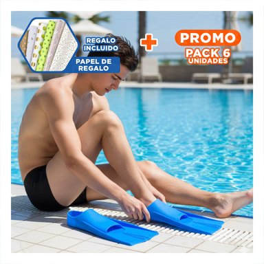 PACK6 ALETAS ACUATICAS DE SILICONA AZUL PARA ENTRENAMIENTO Y BUCEO Y+PAPEL REGALO