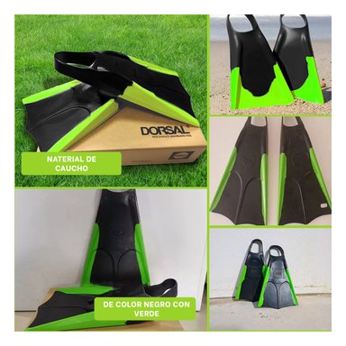 EQUIPO ACUATICO PARA BUCEO RECREATIVO CON ALETAS NEGRO VERDE Y+POST IT