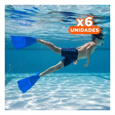 PACK6 IMPLEMENTOS DE NATACION CON ALETAS AZULES DE SILICONA RESISTENTE Y+REGALO STICKER