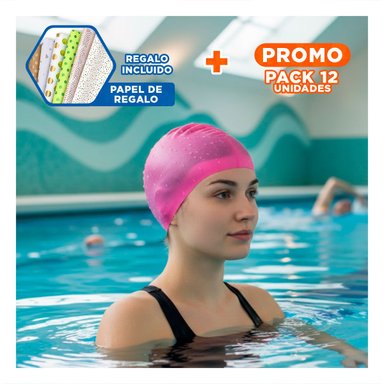 PACK12 GORRO DE NATACION ROSADO PARA NINOS Y NINAS Y+PAPEL REGALO