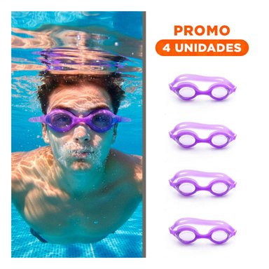 PACK4 LENTES DE NATACION MORADO PARA NINOS Y NINAS Y+REGALO STICKER