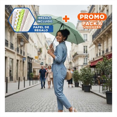 PACK6 CUBRESOL PLEGABLE PORTATIL PARA SOL Y LLUVIA USO PERSONAL COLOR VERDE AGUA Y+PAPEL REGALO