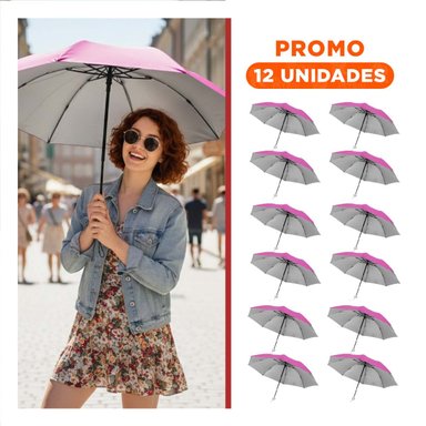 PACK12 PROTECTOR SOLAR PLEGABLE PORTATIL EN BOLSILLO COLOR FUCSIA Y+REGALO STICKER