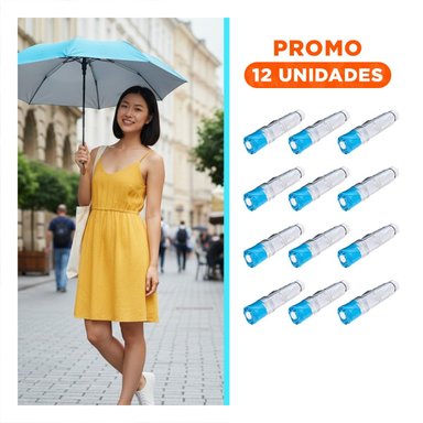 PACK12 PROTECTOR SOLAR PLEGABLE PORTATIL FACIL DE GUARDAR CELESTE Y+REGALO STICKER