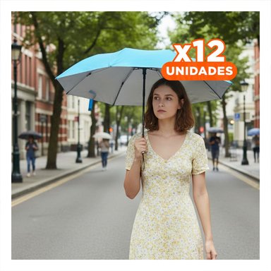 PACK12 PROTECTOR SOLAR PLEGABLE PORTATIL PARA SOL Y LLUVIA COMPACTO EN CARTERA CELESTE