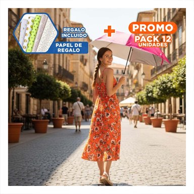 PACK12 COBERTOR PLEGABLE PORTATIL PARA SOL Y LLUVIA USO DIARIO PERSONAL ROSADO Y+PAPEL REGALO