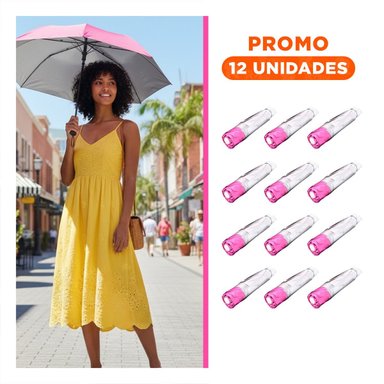 PACK12 SOMBRILLA PLEGABLE PORTATIL PARA EN CARTERA O BOLSILLO COLOR ROSADO Y+REGALO STICKER