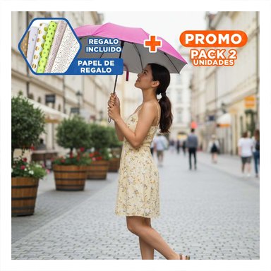 PACK2 GUARDASOL PLEGABLE PORTATIL PARA BOLSILLO PEQUENO COLOR FUCSIA Y+PAPEL REGALO