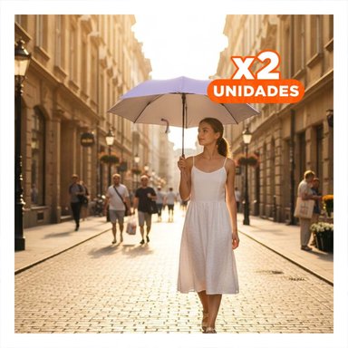 PACK2 GUARDA SOL PLEGABLE PORTATIL PARA BOLSILLO COLOR MORADO PRACTICO DIARIO Y+REGALO STICKER