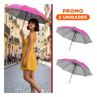 PACK2 GUARDASOL PLEGABLE PORTATIL PARA SOL Y LLUVIA COMPACTO EN CARTERA COLOR FUCSIA