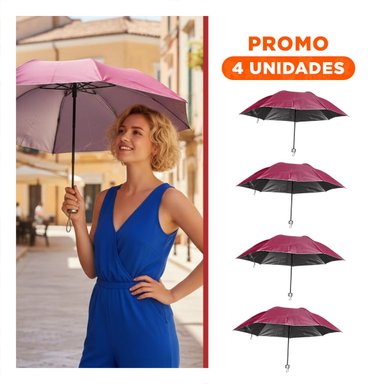 PACK4 SOMBREADOR PLEGABLE PORTATIL PARA SOL Y LLUVIA EN CARTERA COLOR ROJO Y+REGALO STICKER