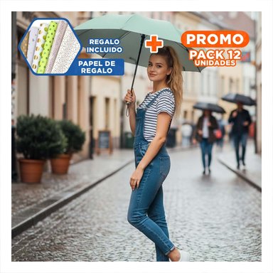 PACK12 PARAGUAS PLEGABLE PORTATIL PARA USO PERSONAL COLOR VERDE AGUA Y+PAPEL REGALO