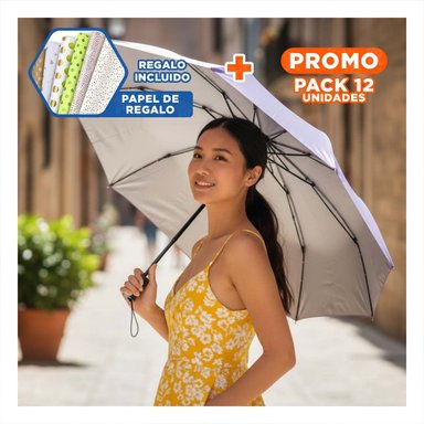 PACK12 GUARDA SOL COMPACTO PORTATIL PARA CARTERA COLOR MORADO FACIL DE GUARDAR Y+PAPEL REGALO