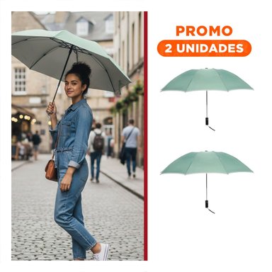 PACK2 GUARDASOL PLEGABLE PORTATIL PARA SOL Y LLUVIA COMPACTO EN CARTERA COLOR VERDE AGUA