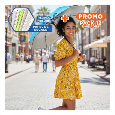 PACK12 PROTECTOR SOLAR PLEGABLE PORTATIL APTO PARA BOLSILLO PEQUENO CELESTE Y+PAPEL REGALO