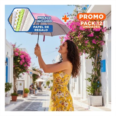 PACK12 PARASOLES PLEGABLES PORTATILES PARA SOL Y LLUVIA EN CARTERA COLOR ROJO Y+PAPEL REGALO