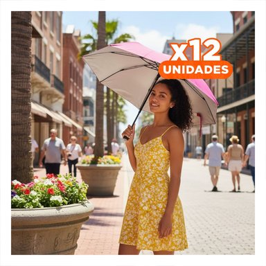 PACK12 COBERTOR PLEGABLE PORTATIL PARA SOL Y LLUVIA FACIL DE GUARDAR ROSADO