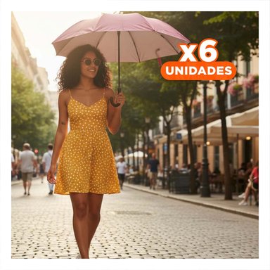 PACK6 SOMBREADOR PLEGABLE PORTATIL PARA SOL Y LLUVIA FACIL DE GUARDAR ROJO Y+REGALO STICKER