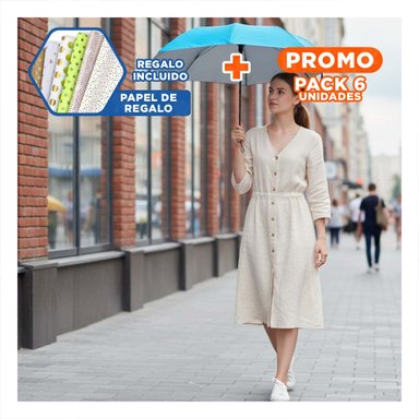 PACK6 PARAGUAS PLEGABLE PORTATIL PARA USO DIARIO PERSONAL COLOR CELESTE Y+PAPEL REGALO