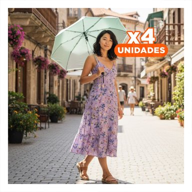 PACK4 GUARDASOL PLEGABLE PORTATIL PARA SOL Y LLUVIA USO PERSONAL COLOR VERDE AGUA