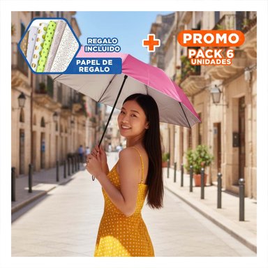PACK6 SOMBREADOR PLEGABLE PORTATIL PARA SOL Y LLUVIA COMPACTO COLOR ROJO Y+PAPEL REGALO