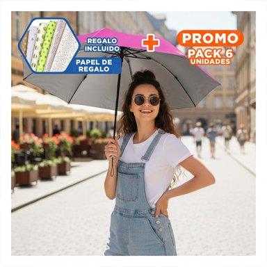 PACK6 CUBRESOL PLEGABLE PORTATIL PARA SOL Y LLUVIA FACIL DE GUARDAR COLOR FUCSIA Y+PAPEL REGALO