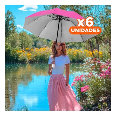 PACK6 COBERTOR PLEGABLE PORTATIL PARA SOL Y LLUVIA EN BOLSILLO PEQUENO ROSADO Y+REGALO STICKER