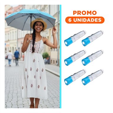 PACK6 PARAGUAS PLEGABLE PORTATIL PARA SOL Y LLUVIA FACIL DE GUARDAR COLOR CELESTE