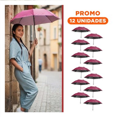 PACK12 PARASOLES PLEGABLES PORTATILES PARA SOL Y LLUVIA EN BOLSILLO COLOR ROJO Y+REGALO STICKER
