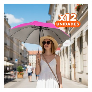 PACK12 CUBRESOL PLEGABLE PORTATIL PARA SOL Y LLUVIA DISENO COMPACTO COLOR FUCSIA