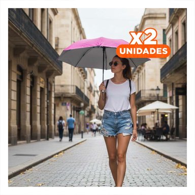 PACK2 GUARDASOL PLEGABLE PORTATIL PARA FACIL DE GUARDAR COLOR FUCSIA Y+REGALO STICKER